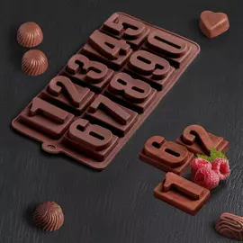Форма для льда и шоколада Цифры, 20*11 см, 10 ячеек, цвет шоколадный