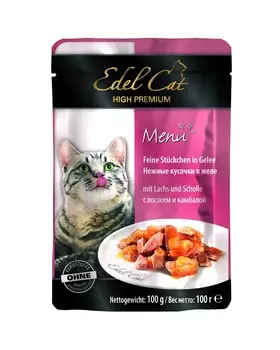 Edel Cat паучи Кусочки в желе с лососем и камбалой (100 г)