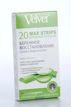 Восковые полоски Velvet Бережное восстановление д/чувствительной кожи, 20 шт