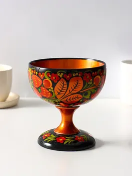 Конфетница на ножке, 1414 см, дерево, хохлома