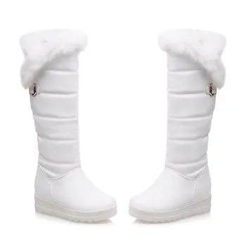 Новые зимние ботинки J/Winter с высокой танкеткой и длинными плюшевыми теплыми ботинками из кроличьей шерсти 35 чёрный