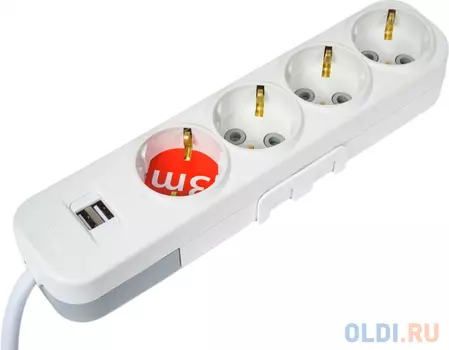 ELBI Myra Удлинитель с/з 4вх с защитными шторками USB 3м (3x1,5) 527-040203-421