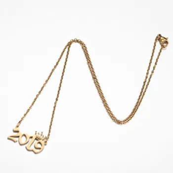 Crown Year Number Pendant Necklace Gold Color Chain Stainless Steel Necklaces For Women Birthday Gift Jewelry 2000 1993 Choker золотой