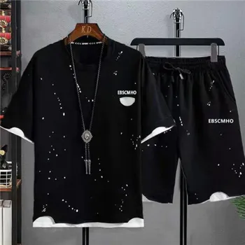 Летняя мужская модная футболка с принтом и шорты 6XL белый