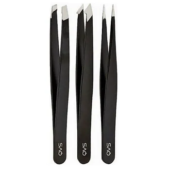 QVS Набор из трех пинцетов точечный, комби, скошенный