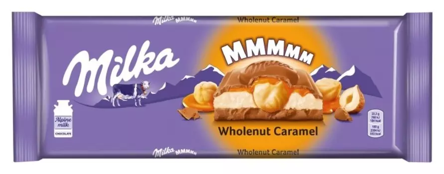 Шоколад Milka молочный с карамельной начинкой и обжар. фундуком, 300гр
