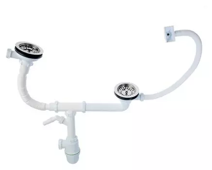 Сифон для мойки Akvater, 3 1/2" х 40 мм, двойной, прямоуг. перелив, отвод для стир. машины