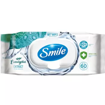 Салфетки влажные Smile с экстрактом эвкалипта с клапаном 60 шт