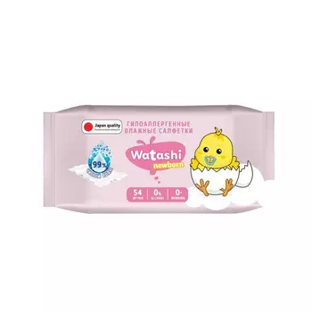 Салфетки влажные Watashi детские 0+, с крышкой, 54 шт