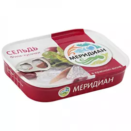 Сельдь атлантическая филе-кусочки Меридиан в красном вине, 115 г