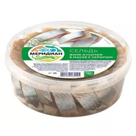 Сельдь Меридиан филе-кусочки в масле с укропом, 480 г