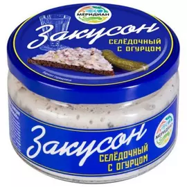 Сельдь рубленная соленая Меридиан "Закусон селедочный" с огурцом, 170 г