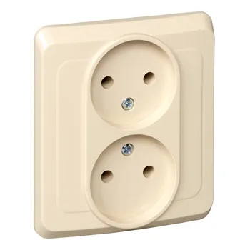 Розетка Schneider Electric Этюд, скрытый монтаж, 2-х постовая, 16A, в сборе, IP20, кремовый (PC16-005K)
