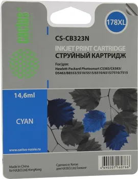 Картридж струйный Cactus CS-CB323N(CS-CB323) (178XLN), голубой, совместимый, 14.6 мл, для HP DJ 3070A, 5510 / 5515 / 6510 / 7510 / C5383 / C6383 / D5463, B8553