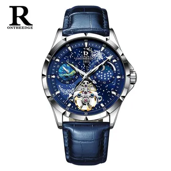 ONTHEEDGE Full Star мужские деловые часы автоматические полые механические часы светящиеся водонепроницаемые