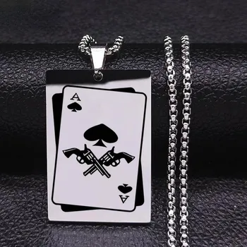 Мужское ожерелье Lucky Spades Ace, ювелирные изделия из нержавеющей стали, подвеска с покерным тузом в стиле рок-панк, казино, аксессуары для ошейника на удачу