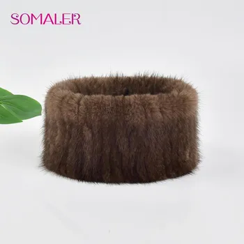 SOMALER зимняя женская повязка на голову из норки, сшитые вручную меховые головные уборы для девочек, модные женские аксессуары для волос чёрный