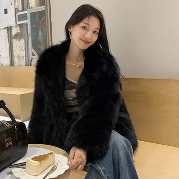 Autumn and Winter Environmentally Friendly Fur Coat Fox Hair Celebrity Daughter Thickened Warm Medium and Long Big Fur Collar Fur Coat S