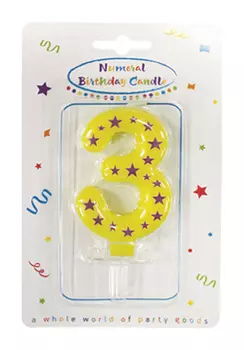 Свеча-цифра 3 Procos Party Essentials для торта 14см