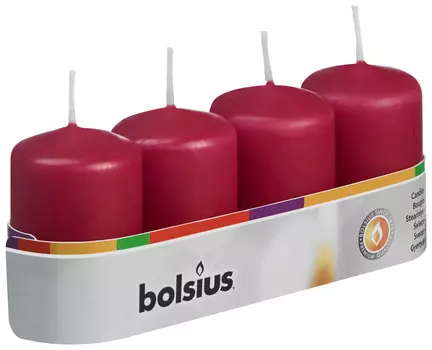 Свеча столбик Bolsius Бордовый 4 шт 6х4 см