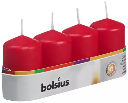 Свеча столбик Bolsius Красный 4 шт 6х4 см