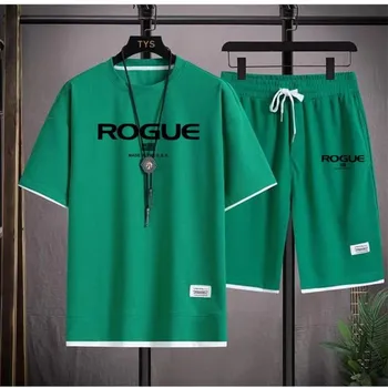 Мужской спортивный костюм Fashion Rogue, футболка с коротким рукавом и шорты, летний повседневный спортивный костюм, мужской костюм из двух частей XL