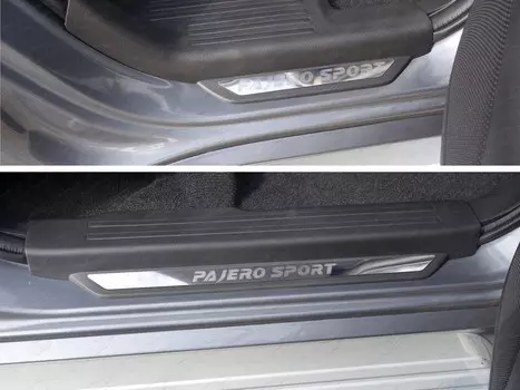 Накладки на дверные пороги вставка (лист зеркальный надпись Pajero Sport) Компания ТСС MITPASPOR16-11 Mitsubishi Pajero Sport 2016-