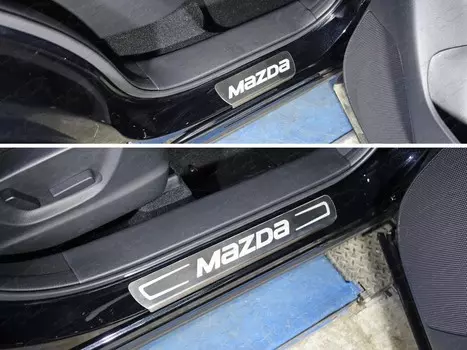 Накладки на пороги (лист шлифованный надпись MAZDA) ТСС MAZCX515-30 для Mazda CX-5 (2015 - 2017)