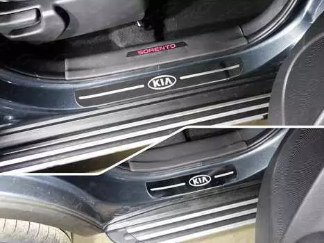 Накладки на пороги (лист зеркальный логотип Kia, 4шт) TCC KIASOR12-34 Kia Sorento 2012-2020