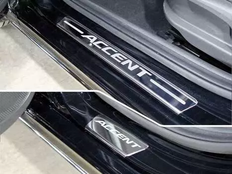 Накладки на пороги (лист зеркальный, надпись Accent) Компания ТСС HYUNACC17-03 Hyundai Accent 2017-