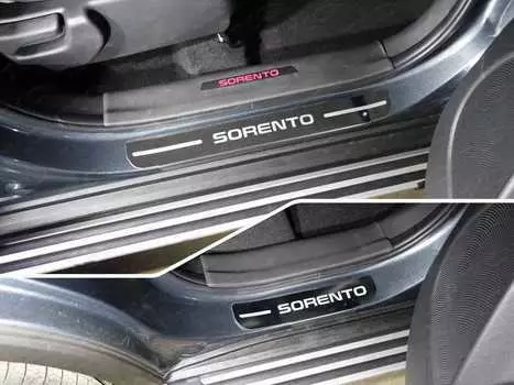 Накладки на пороги (лист зеркальный надпись Sorento, 4шт) TCC KIASOR12-32 Kia Sorento 2012-2020