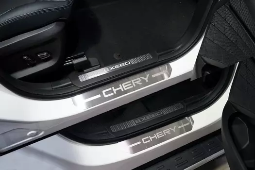Накладки на дверные пороги (лист шлифованный, надпись Chery) Компания ТСС CHEREXETXL20-04 для CHERYEXEED TXL 2020-