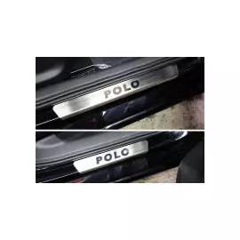 Накладки на дверные пороги (лист шлифованный надпись Polo) Компания ТСС VWPOLO16-05 Volkswagen Polo 2015 - 2019