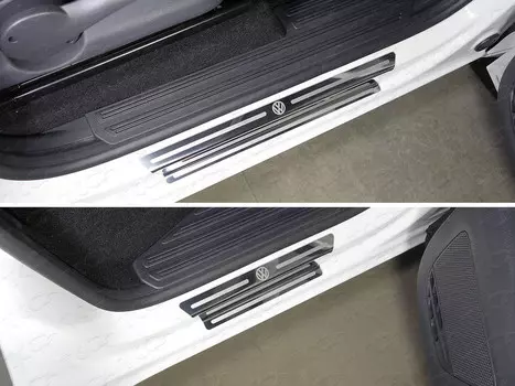 Накладки на дверные пороги (лист зеркальный логотип Volkswagen) Компания ТСС VWAMAR17-45 Volkswagen Amarok 2016-
