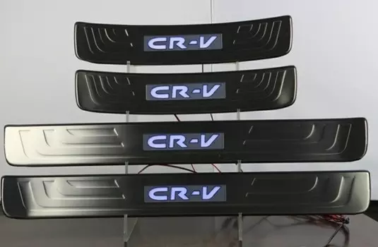 Накладки на дверные пороги с логотипом и LED подсветкой, нерж. JMT 24337 для Honda CR V 2017-