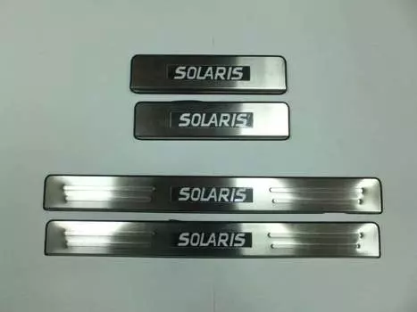 Накладки на дверные пороги с логотипом и LED подсветкой, нерж. JMT 24401 для Hyundai Solaris 2011-