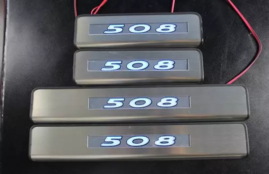 Накладки на дверные пороги с логотипом и LED подсветкой (нержавеющая сталь) JMT 24364 Peugeot 508 2011 - 2015