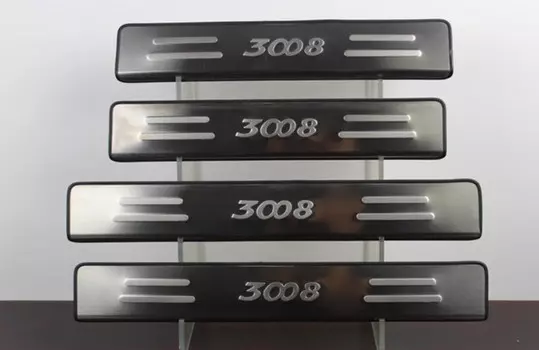 Накладки на дверные пороги с логотипом и LED подсветкой (нержавеющая сталь) JMT 24365 Peugeot 3008 2010 - 2016