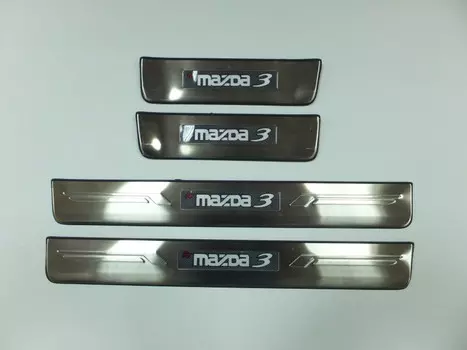 Накладки на дверные пороги с логотипом и LED подсветкой (нержавеющая сталь) JMT 24384 Mazda 3 2009 - 2012