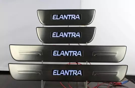 Накладки на дверные пороги с логотипом и LED подсветкой (нержавеющая сталь) JMT 24398 Hyundai Elantra 2011 -