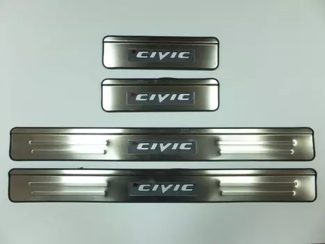 Накладки на дверные пороги с логотипом и LED подсветкой (нержавеющая сталь) JMT 24470 Honda Civic 2006 - 2011