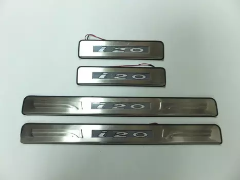 Накладки на дверные пороги с логотипом и LED подсветкой (нержавеющая сталь) JMT 24522 Hyundai i20 2009 -