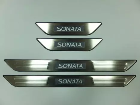 Накладки на дверные пороги с логотипом и LED подсветкой (нержавеющая сталь) JMT 24523 Hyundai Sonata 2010 - 2012