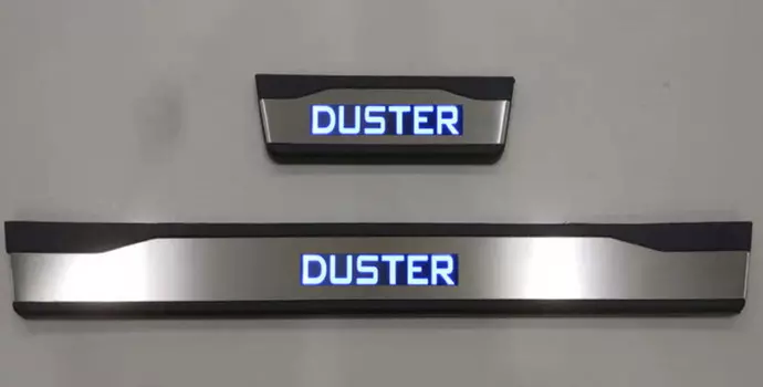 Накладки на дверные пороги с логотипом и LED подсветкой (нержавеющая сталь) JMT 82404 Renault Duster 2015 -