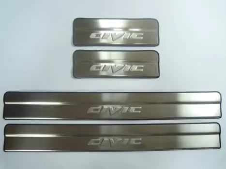 Накладки на дверные пороги с логотипом (нержавеющая сталь) JMT 24467 Honda Civic 2012 - 2015