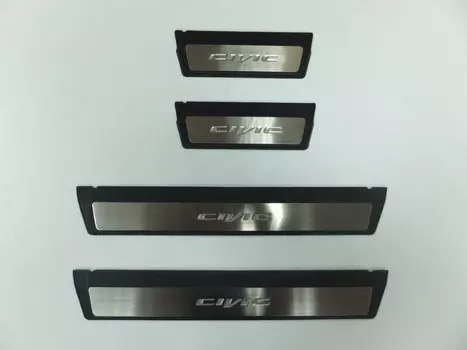 Накладки на дверные пороги с логотипом (нержавеющая сталь) JMT 24468 Honda Civic 2012 -