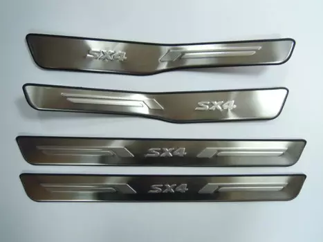 Накладки на дверные пороги с логотипом (нержавеющая сталь) JMT 24541 Suzuki SX4 Classic 2006 - 2015