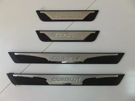 Накладки на дверные пороги с логотипом (нержавеющая сталь) JMT 29665 Toyota Corolla 2013 - 2018
