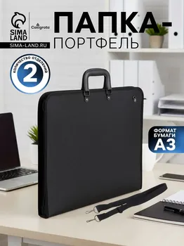 Портфель с 2 отделениями а3, calligrata, пластиковый, с ручкой, на молнии, с лямкой, для эскизов, черный