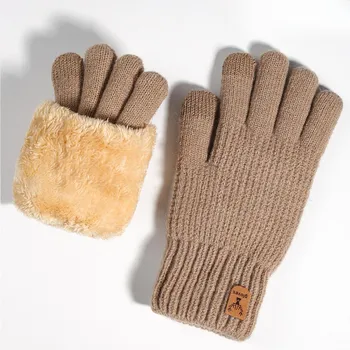 New Men s Winter Double Layer Touch Screen Gloves for Warmth and Cold Protection Plus Velvet Thickened Wool Knitted Gloves Onesize